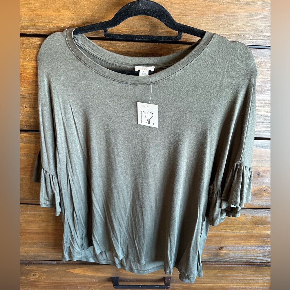 Nordstrom Olive Green ruffle Sleeve Top